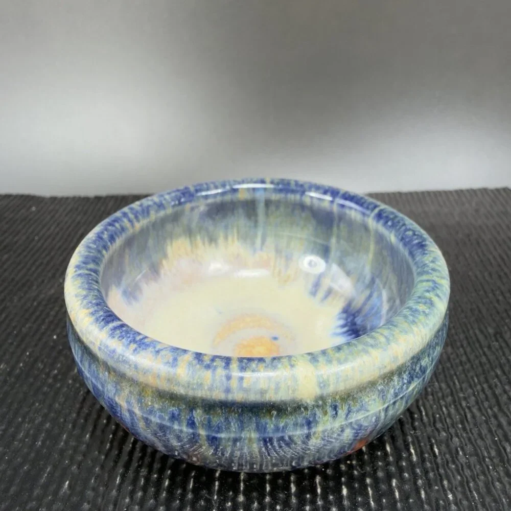 Hand‎ Made Stoneware Pottery Salt Cellar Container Artist Signed Drip Glaze Dish
